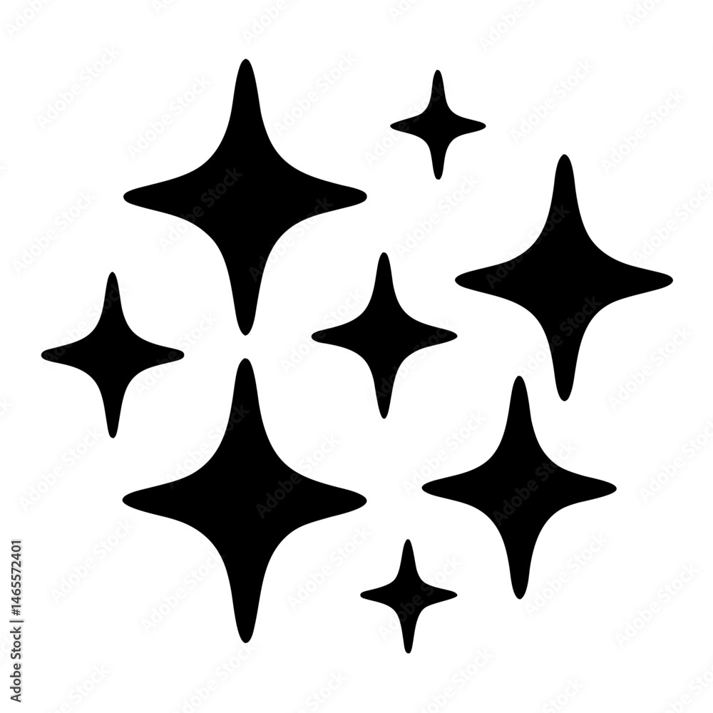 Eight black stars create a mesmerizing cosmic cluster on a white background Eight black stars create a mesmerizing cosmic cluster on a white background