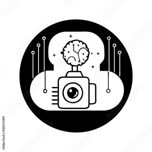 Cybernetic Brain on Camera in Cloud, Depicting Artificial Intelligence Concept
