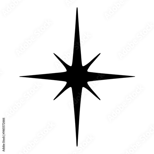 Eight pointed star with asymmetrical rays radiating from central point