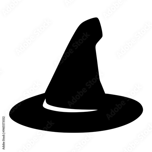 Silhouette of a classic black pointed witch's hat with a brim