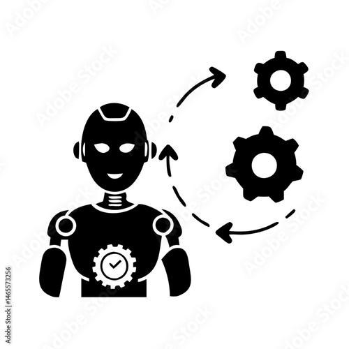 Robot automation and workflow optimization icon, artificial intelligence and machine learning