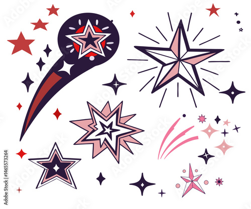 Collection of different vector sparkling stars icon, decorative twinkle and bursts forms