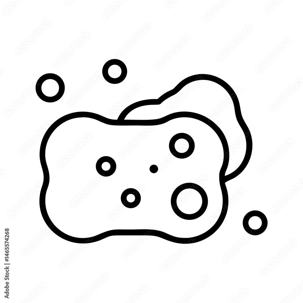 Black outline icon of cleaning sponges with soap bubbles, minimalist sanitation and hygiene symbol for dishwashing, household cleaning and surface care Black outline icon of cleaning sponges with soap bubbles, minimalist sanitation and hygiene symbol for dishwashing, household cleaning and surface care