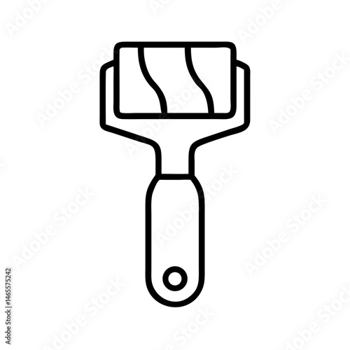 Black outline icon of lint roller with handle, minimalist cleaning tool for fabric care, dust removal and household hygiene maintenance concept