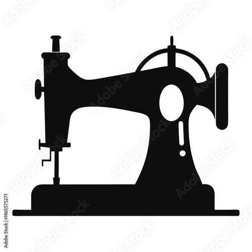 Black old sewing machine vector on white background.