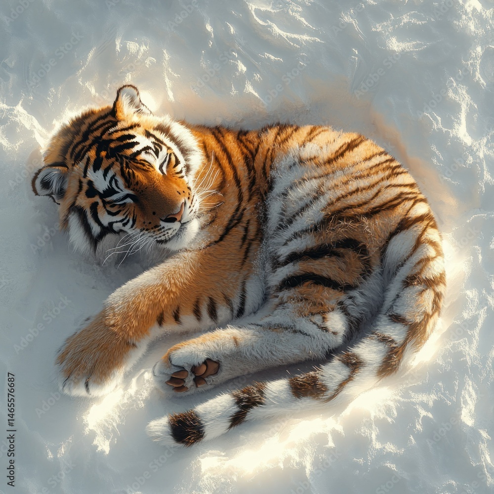 Obraz premium A tiger rests peacefully in the snow
