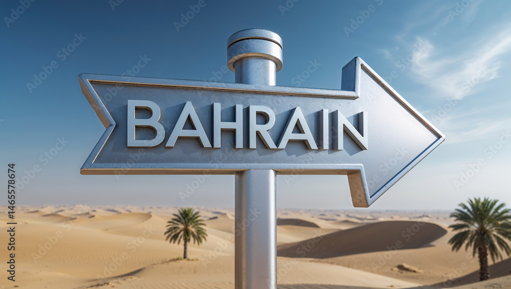 on the pole there is a direction arrow with the inscription Bahrain