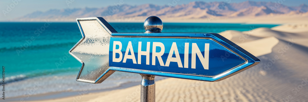 on the pole there is a direction arrow with the inscription Bahrain