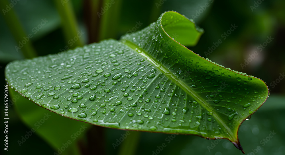 Banana Leaf After A Rainstorm Revealing Nature's Beauty And Freshness Banana Leaf After A Rainstorm Revealing Nature's Beauty And Freshness