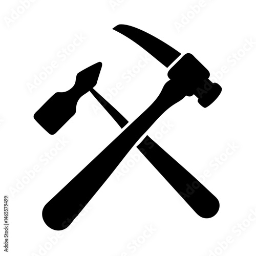 Crossed Hammers Silhouette Symbolizing Craftsmanship, Construction, and Carpentry Expertise and Manual Labor