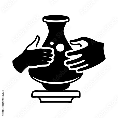 Pottery art illustration depicting hands shaping clay on the pottery wheel