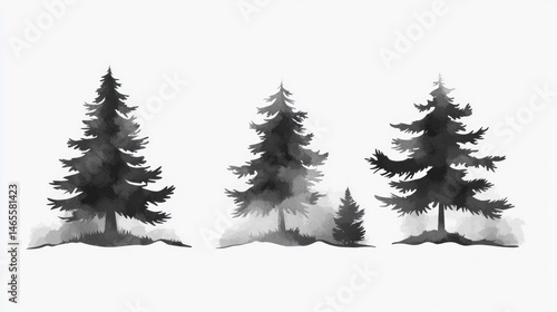 Monochromatic  pine forest silhouettes