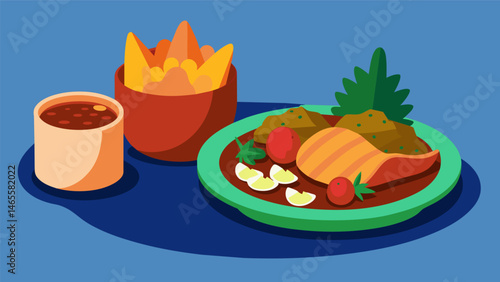 A traditional Yucatan meal is not complete without pibilstyle meat cooked in the pit and served with fresh tortillas and salsa.. Vector illustration
