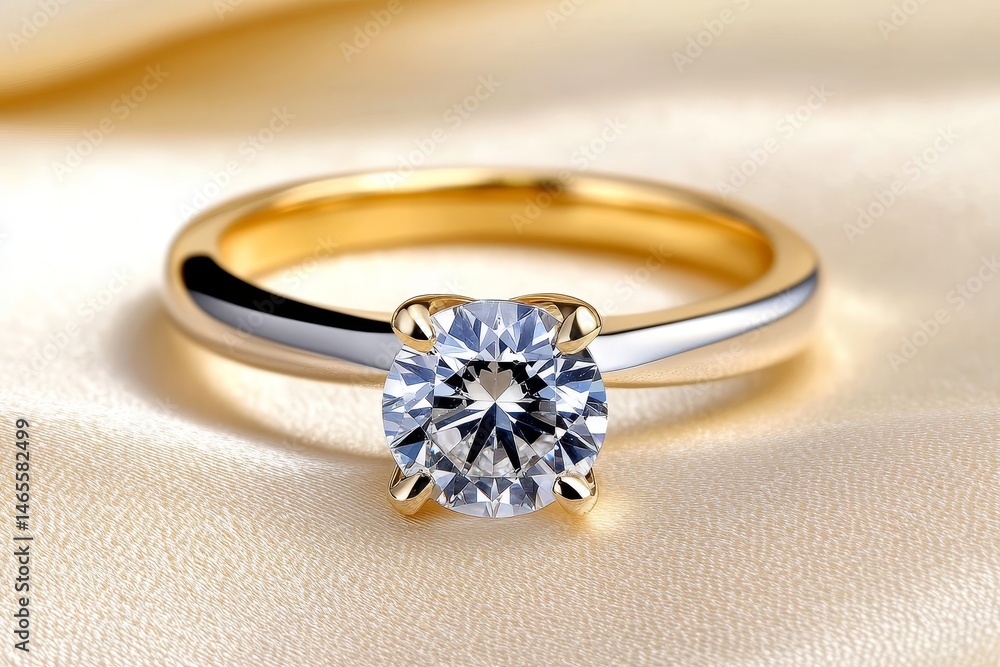 Elegant Gold and White Gold Diamond Ring - Sparkling solitaire diamond ring in a two-tone gold setting. Perfect for engagement or anniversary Elegant Gold and White Gold Diamond Ring - Sparkling solitaire diamond ring in a two-tone gold setting. Perfect for engagement or anniversary