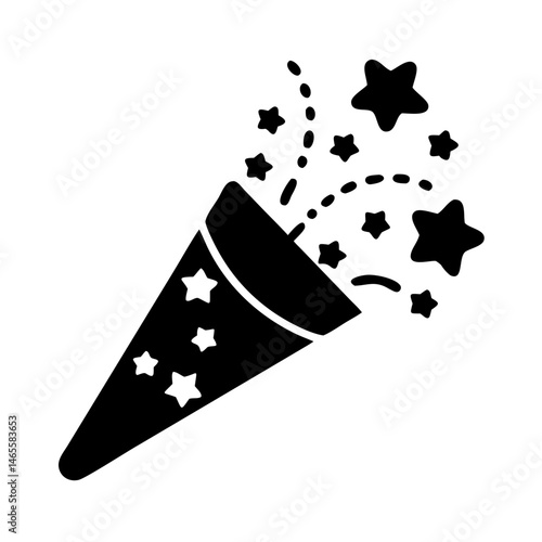 Festive Celebration Icon with Stars Exploding from a Confetti Popper