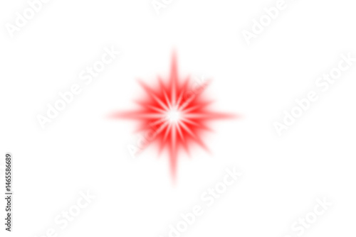 Red glowing star flare on transparent background. Shining red sunburst, laser flash, horizontal light streak, bright energy burst. Design element for overlay, lighting effects, PNG