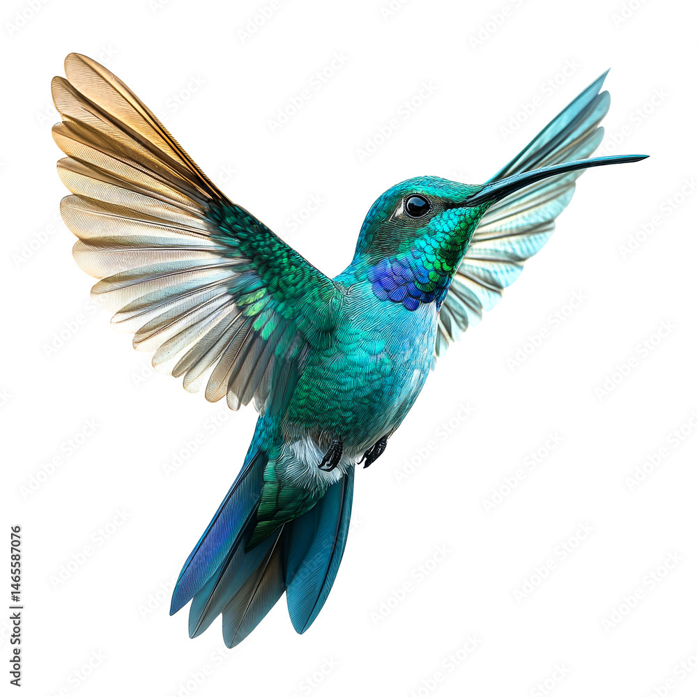 Fototapeta premium Vibrant hummingbird with outstretched wings, cut out transparent