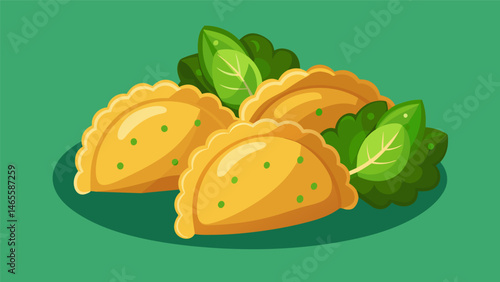 A tempting array of empanadas each one boasting a unique combination of flavors from y chicken to creamy spinach and mushroom.. Vector illustration