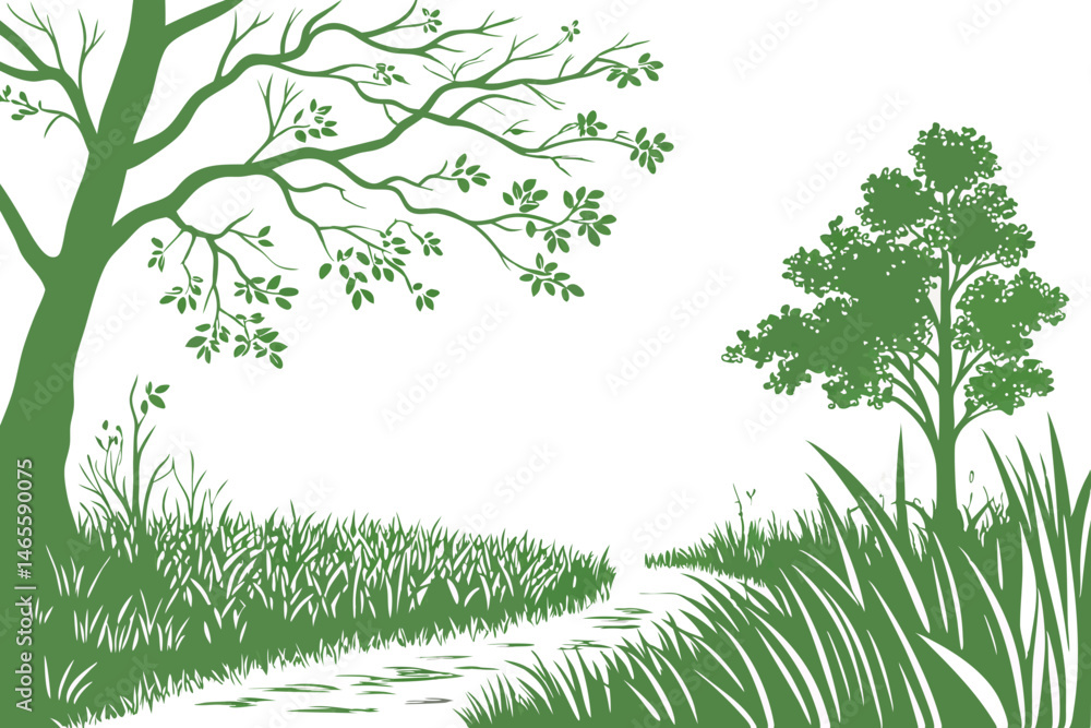 Naklejka premium green grass and tree