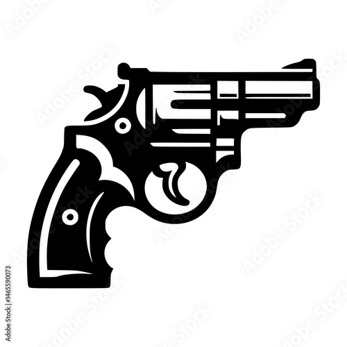 A close-up monochrome image of a revolver
