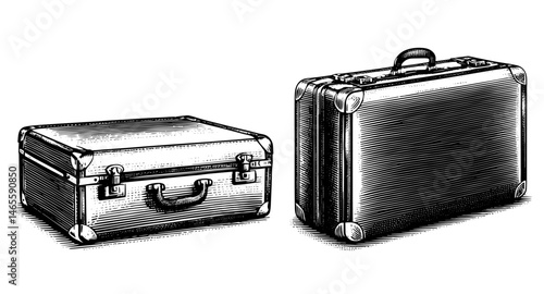 Vintage Suitcases Etching in Black and White with Nostalgic Travel Aesthetics