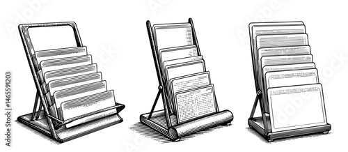 Magazine Racks Vintage Line Drawing Black and White Display Furniture Illustration