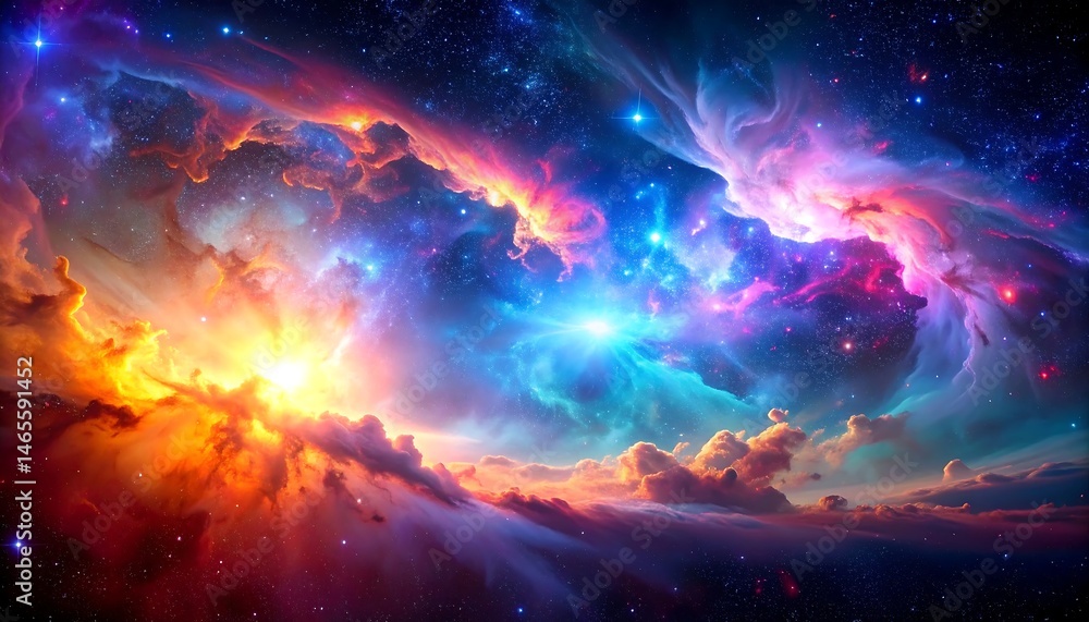 Fototapeta premium Colorful space galaxy cloud nebula. Stary night cosmos. Universe science astronomy. Supernova background wallpaper