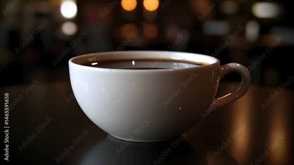Fototapeta premium Dark Coffee in White Mug Cafe Table Setting