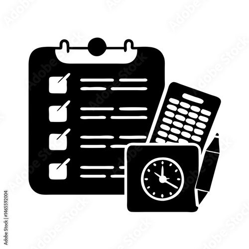 Time Management and Productivity Tools Illustrated in a Minimalistic Graphic Design