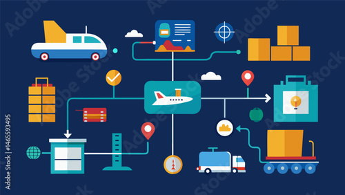 A analysis diagram showcasing the different categories and subcategories of cargo being transported highlighting the complexity of data management in logistics and shipping.. Vector illustration