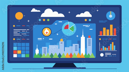 A centralized dashboard displaying realtime energy usage traffic patterns and air quality data for city officials to make informed decisions.. Vector illustration