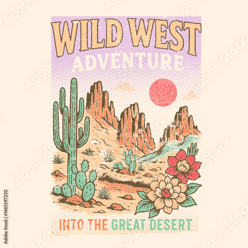 Wild west desert cactus mountain graphics. girls  boys men's women's graphic design. Desert t-shirt design. western hearts. slogan text prints. desert cowgirl and cowboy cap head. summer prints.
