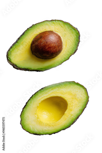 Cut avocado on white background