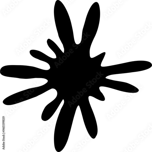 Vertical ink drop with a long taper and smudged base.