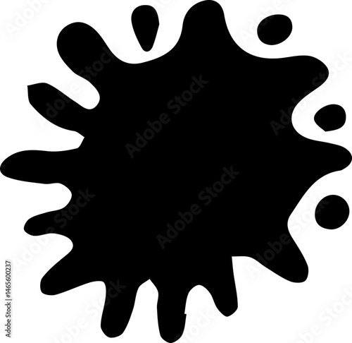 Small ink blot with irregular, fragmented edges and high contrast.