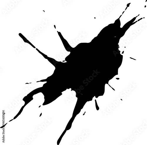 Ink splatter with sharp streaks forming a bold strike-like effect, emanating from a central point.