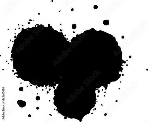 Ink splatter in the shape of a heart, with edges unevenly distributed in a grunge texture.