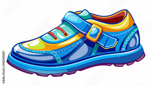 blue patent childrens shoe on a white background