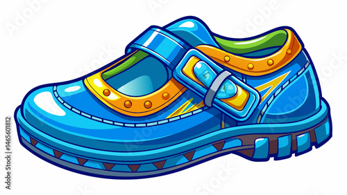 blue patent childrens shoe on a white background