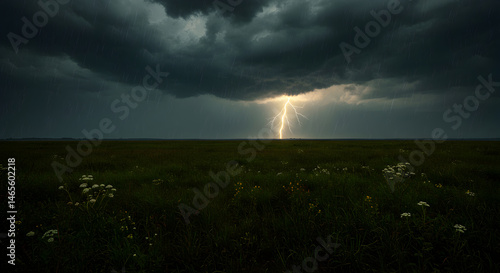 Spectacular Lightning Strike Over A Serene Landscape During A Tempestuous Storm