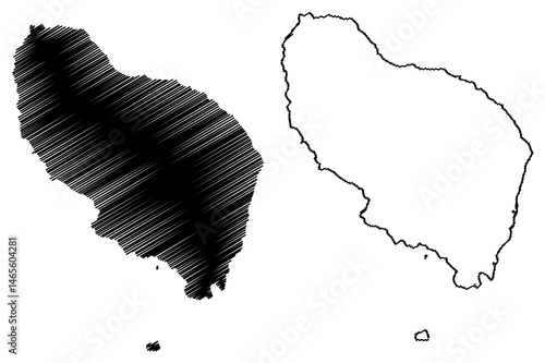 Umboi island (New Guinea, Pacific Ocean, Bismarck Archipelago) map vector illustration, scribble sketch Rooke or Siassi map