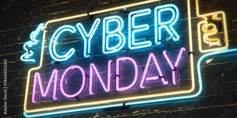 Fototapeta premium Neon sign on brick wall, displaying 