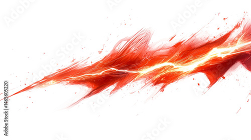 Fiery stroke with lightning effect on black, cut out transparent