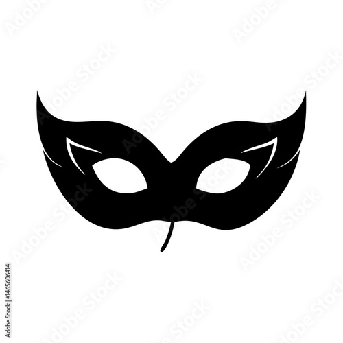 Elegant black masquerade mask with stylized feather details on a white background