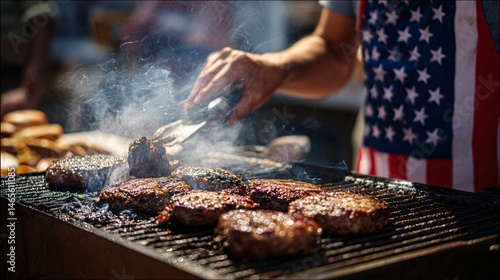 Sizzling hamburgers on the grill, celebrating the flavors of summer and the spirit of Memorial Day