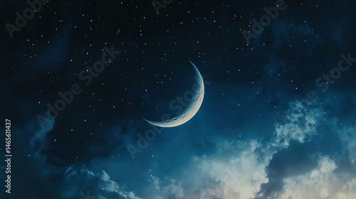 Night sky with crescent moon and stars