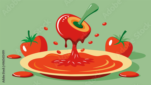 A red sauce made from tomatoes onions and es is drizzled over the pepper adding a tangy kick to the dish.. Vector illustration