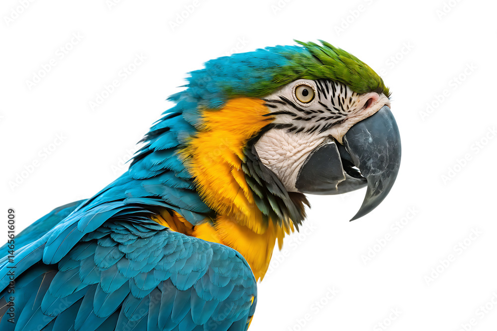 Obraz premium full body Close up Scarlet Macaw Bird Profile white background Ai generate
