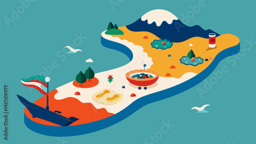 A sensory journey through Chiles coastal waters captured on a single exquisite platter.. Vector illustration