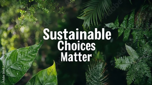 Carbon footprint reduction with renewable awareness idea. Sustainable choices highlighted among lush greenery.